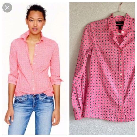 J.Crew Women's Floral Foulard Print Hot Pink "Perfect" Button Down Shirt 00 - Picture 1 of 13